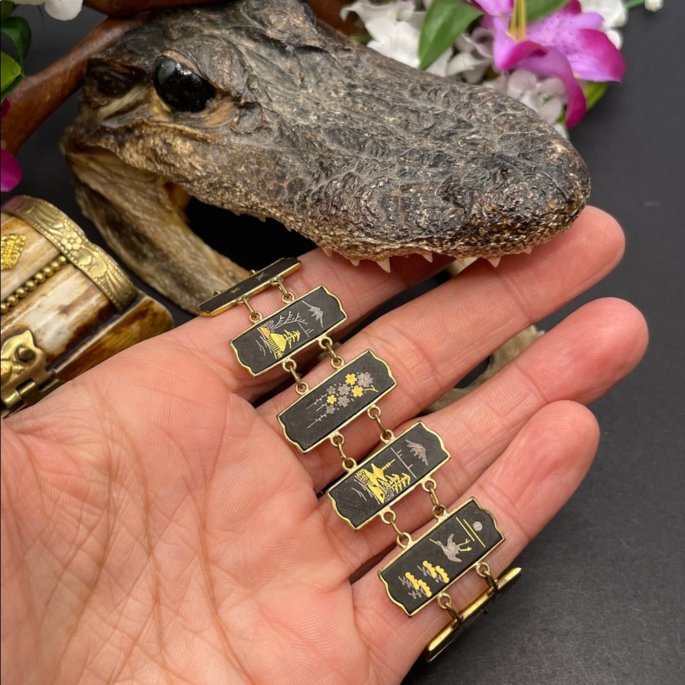 Damascene Japanese story panel bracelet vintage B22 🔥
